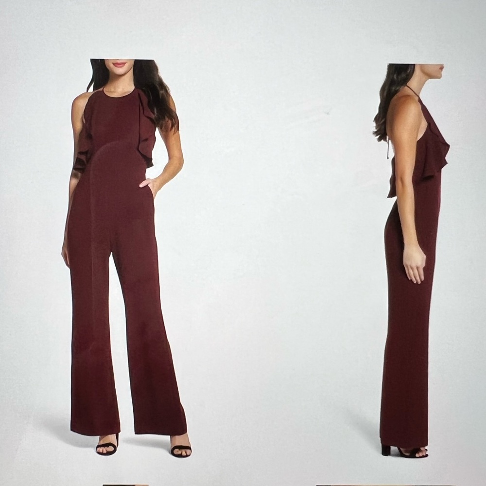 Charles Henry ruffle halter jumpsuit